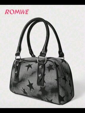 ROMWE Black Star Print Dome Satchel